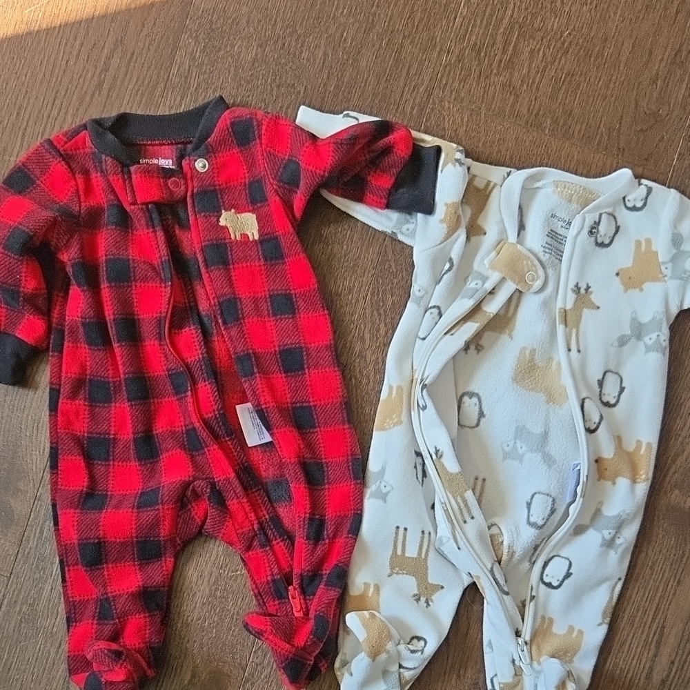 Simple Red and Black Buffalo Plaid Fleece Footed One-Piece
